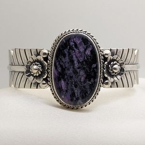 Southwestern Signed Sterling Silver Purple Charlotte Cuff Bracelet
